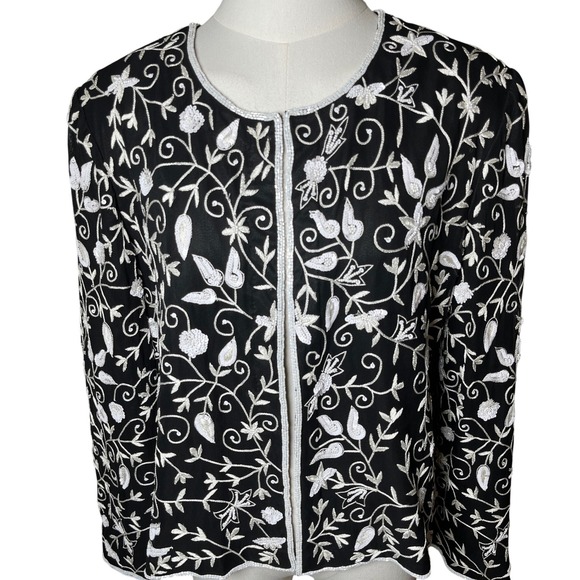 Draper'S & Damon'S Jackets & Blazers - Beaded Floral Silk Evening Jacket Black White Drapers & Damon's Petites 16P